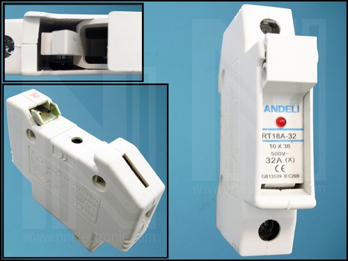 FUSE HOLDER RT18A 10x38mm 500V 32A DIN RAIL +LED